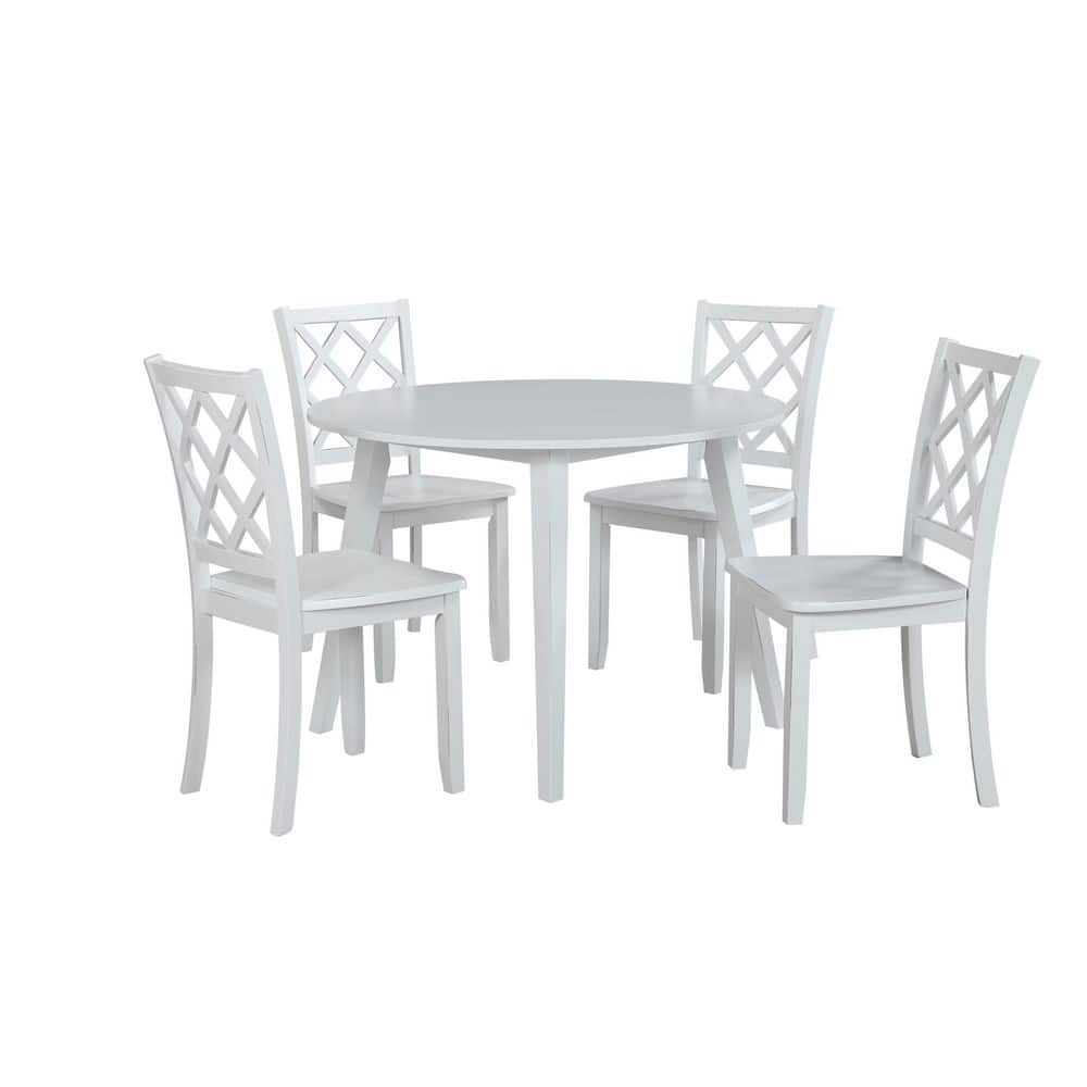 White Round Wood Dining Set with Diamond Trellis Chairs