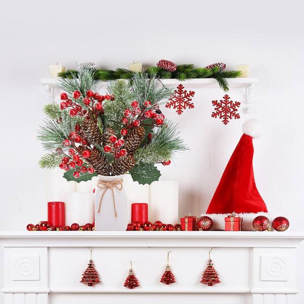 Red Berry Branch Christmas Fake Holly Leaves Flower Xmas New Year Red Berry Branch Christmas Fake Holly Leaves Flower Xmas New Year