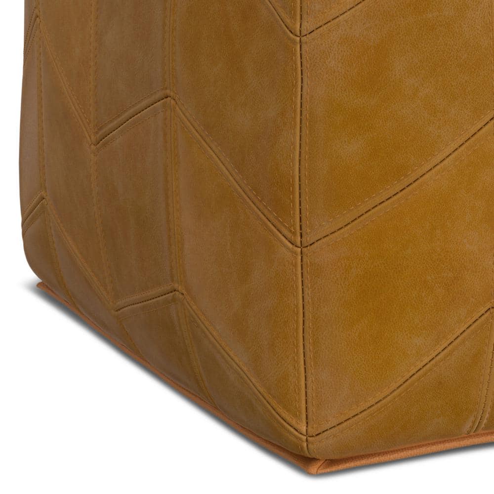 Brown Genuine Leather Chevron Pattern Square Pouf