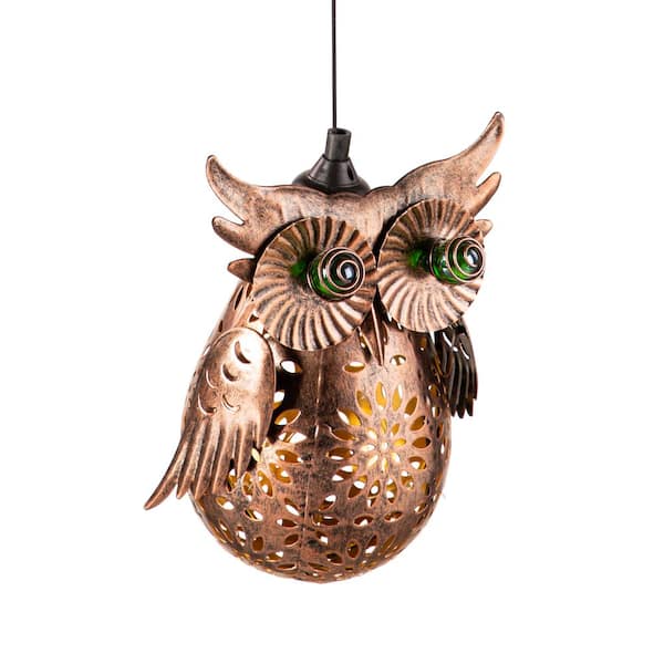 Evergreen Enterprises 9.5 in. H Solar Hanging Lantern, Metal Owl