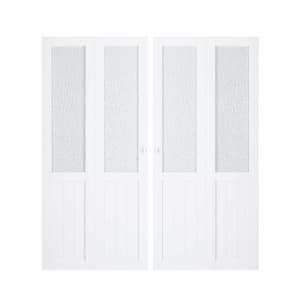 72 in. x 80 in. (Double 36 in. Doors) White, MDF, Half Tempered Hammered Glass Panel Bi-Fold Interior Door Hardware Kits