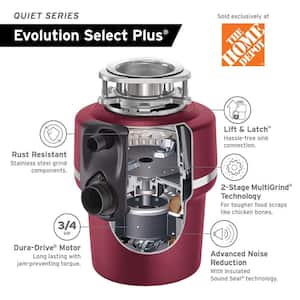 Evolution Select Plus Lift & Latch Quiet Series 3/4 HP Continuous Feed Garbage Disposal with Power Cord Kit