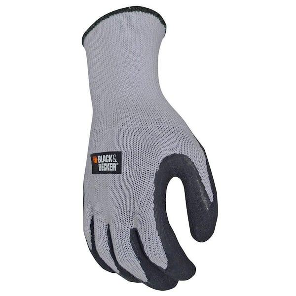 BLACK+DECKER Men's Large Gray Textured Rubber Latex Grip Glove