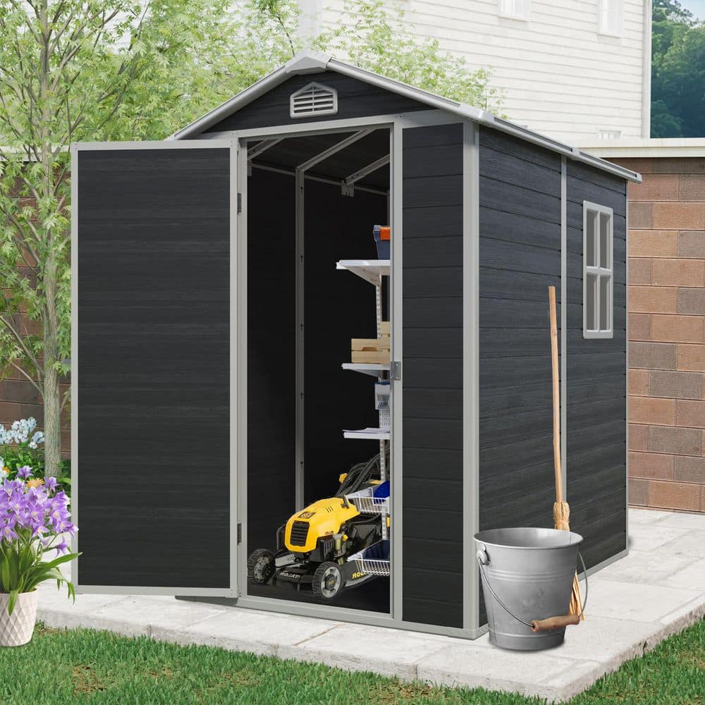 4 ft. W x 6 ft. D Outdoor Plastic Storage Shed with floor and Lockable Door