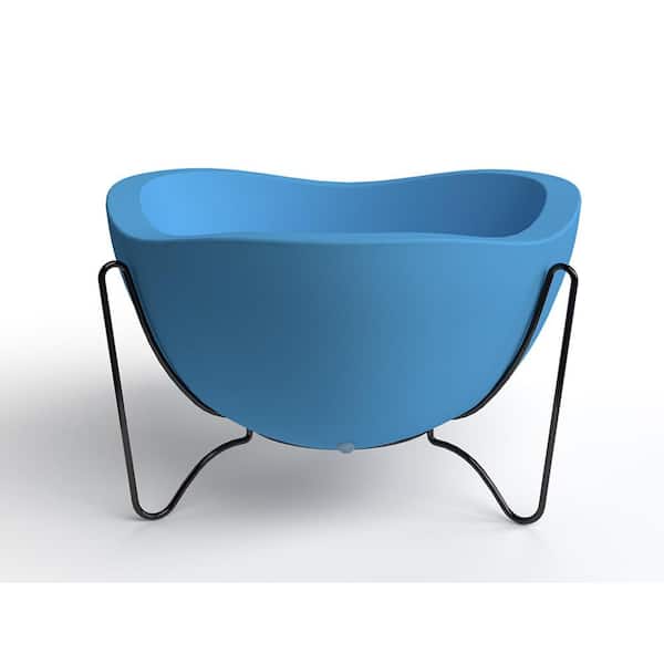 FLORIDIS Tryas Bowl Blue Resin and Metal Pot Planter (2-Piece)