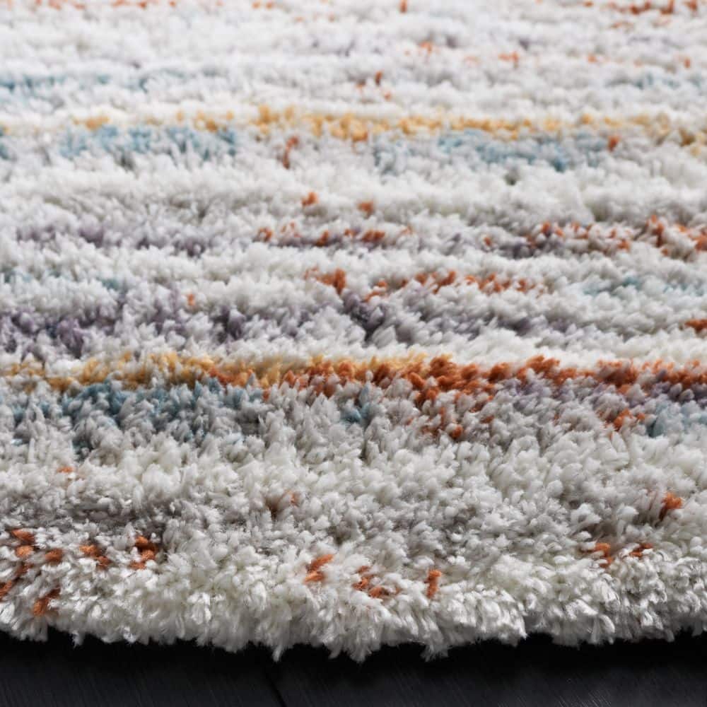 Safavieh Blue Rust Ivory Round Abstract Shag Area Rug 4'5"