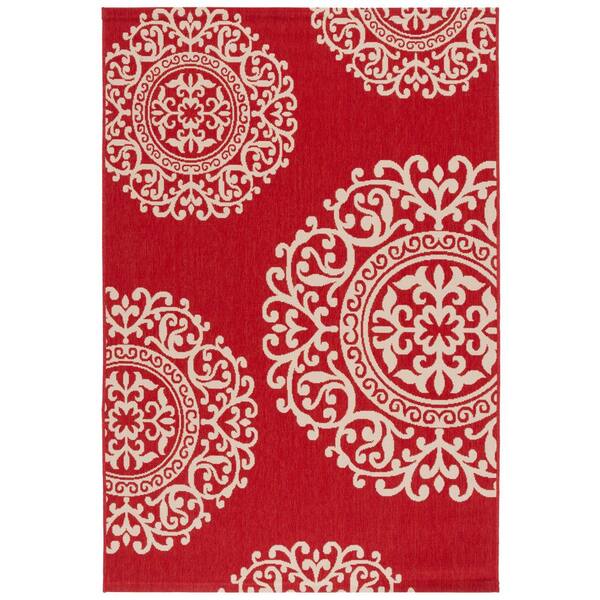 Courtyard Red/Beige 5 ft. x 8 ft. Ornate Geometric Indoor/Outdoor Area Rug