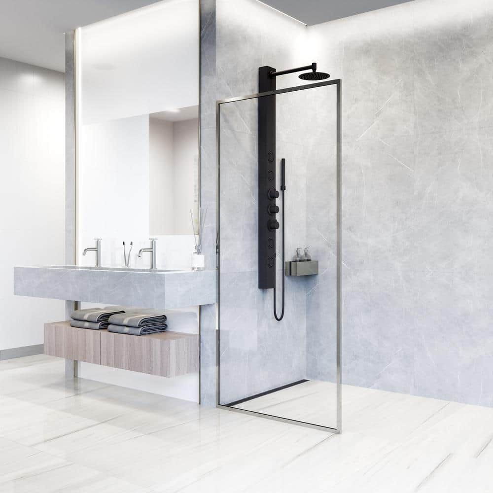 Meridian 34" W x 74" H Chrome Clear Glass Shower Screen