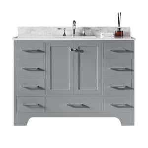 Clariette 48 in. W x 22 in. D x 34.21 in. H Bath Vanity in Taupe Grey with Marble Vanity Top in White with White Basin