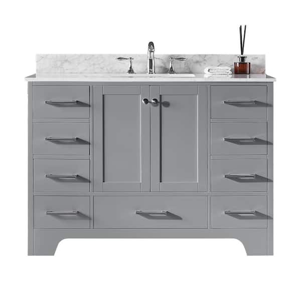 Exclusive Heritage Clariette 48 in. W x 22 in. D x 34.21 in. H Bath Vanity in Taupe Grey with Marble Vanity Top in White with White Basin