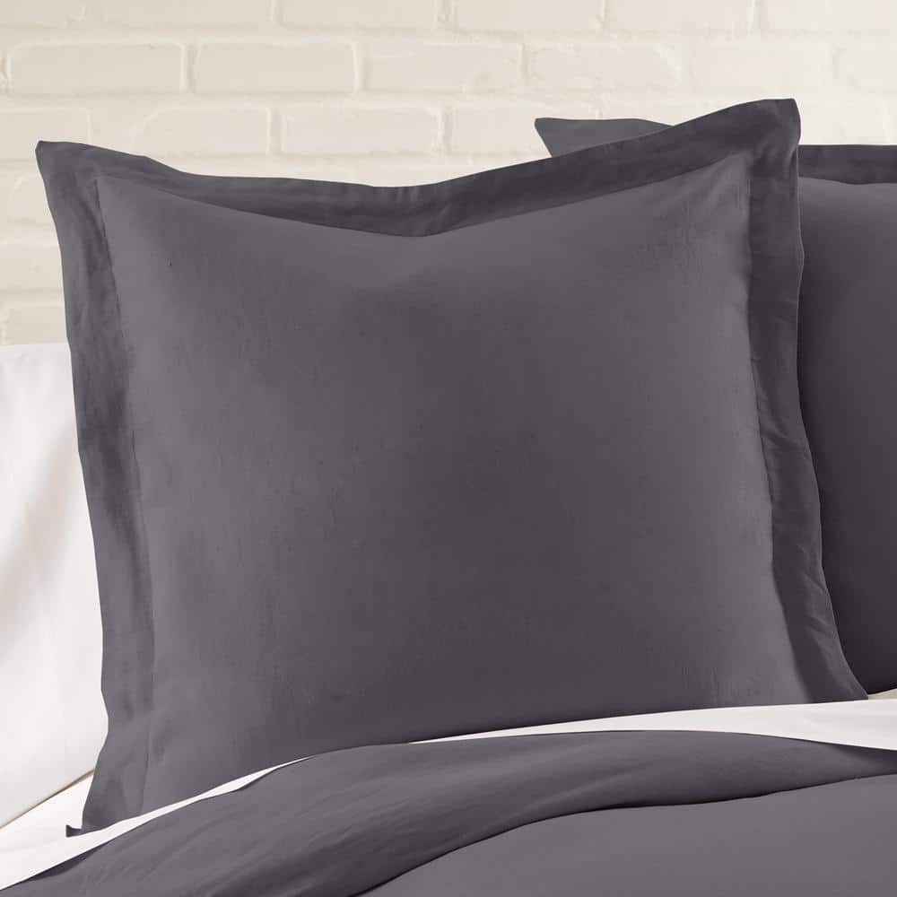 Charcoal Linen Euro Sham with Flange Edges