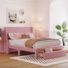 Qualler Pink Wood Frame Full Size Platform Bed with Velvet Upholstered and a Big Drawer FSUPLK241H