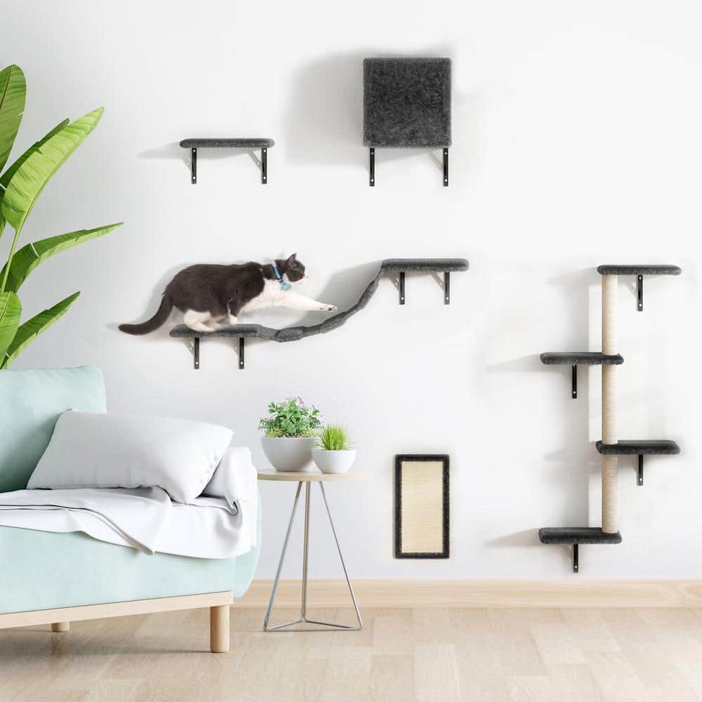 Gray 5-Piece Wall Mounted Cat Climber Set