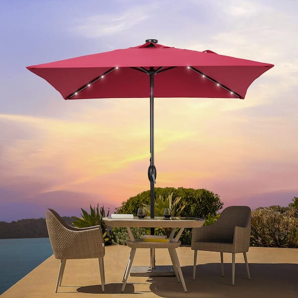 Sonkuki Enhance Your Outdoor Oasis with Wine Red 6.5 ft. x 6.5 ft. LED Square Patio Market Umbrella-Stylish, Sun-Protective