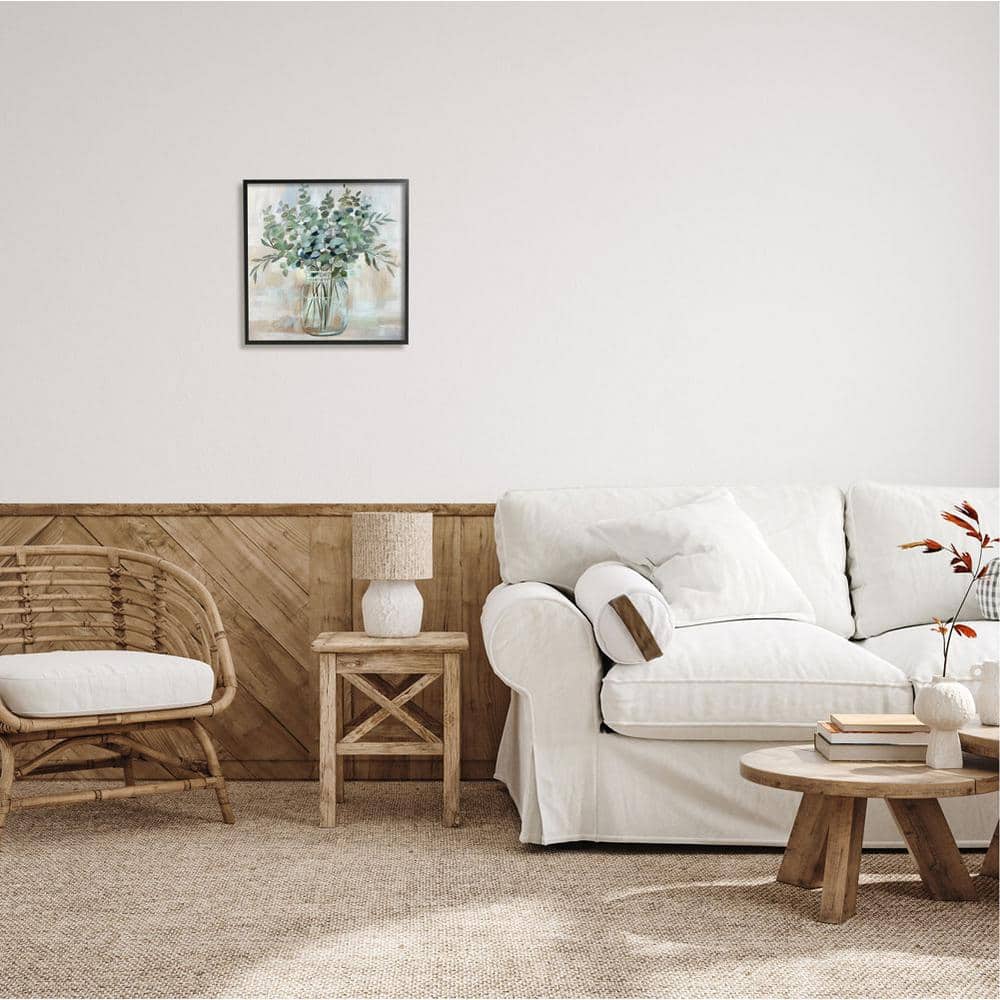 Eucalyptus Arrangement in Rustic Jar Black Framed Canvas Print