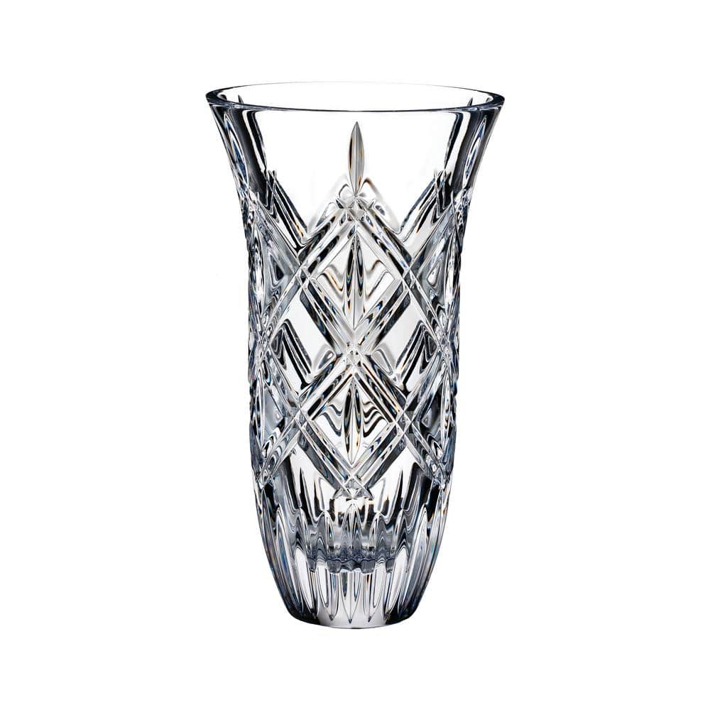 Elegant Clear Crystal Table Vase with Diagonal Cuts