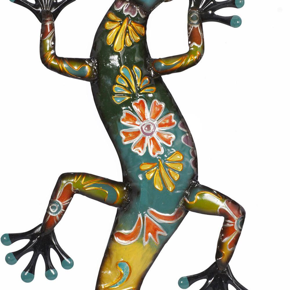 Multi-Colored Metal Floral Lizard Wall Decor, 32" x 15"