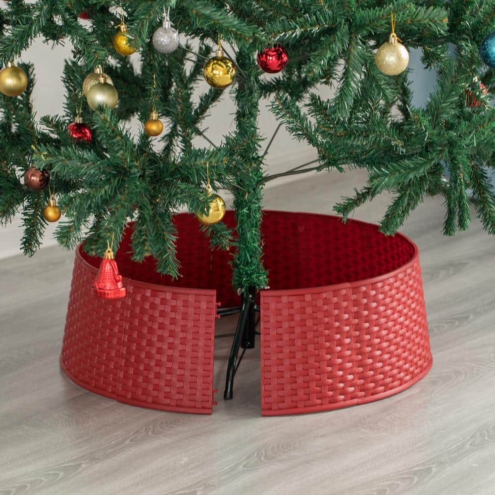 Large Red Rattan Christmas Tree Skirt