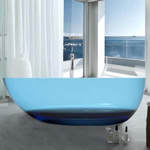 Bordeux 71 in. x 35 in. Soaking Blue Sky Solid Surface Bathtub with Center Drain in Polished Chrome