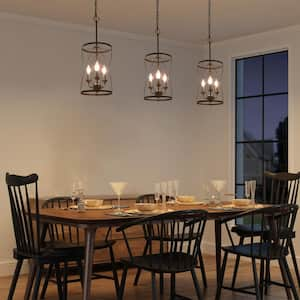 Farmhouse Chandelier Bronze Industrial 3-Light Drum Cage Candlestick Dining Room High Ceiling Pendant Chandelier