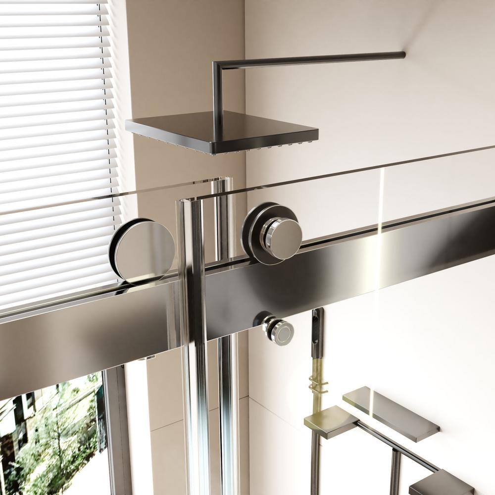 Chrome Frameless Double Sliding Soft-Close Shower Door with Tempered Glass