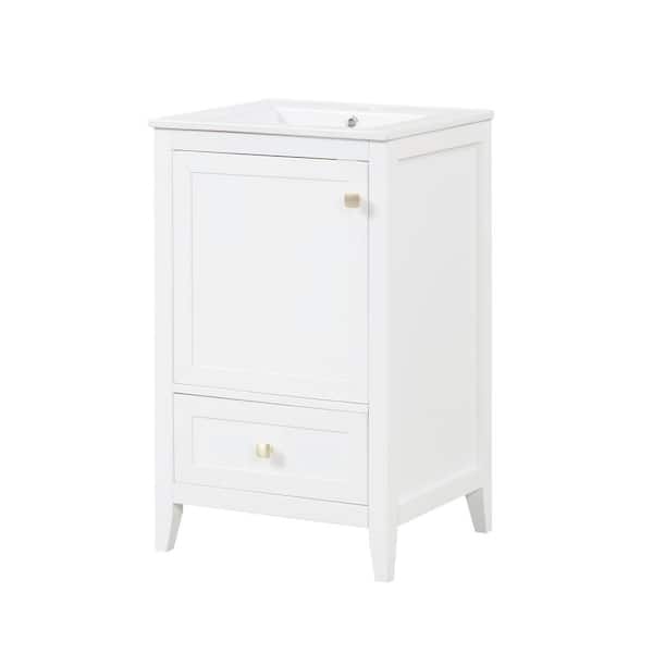 20 in. W x 18.3 in. D x 34 in. H Single Sink Freestanding White Bath Vanity with White Ceramic Top