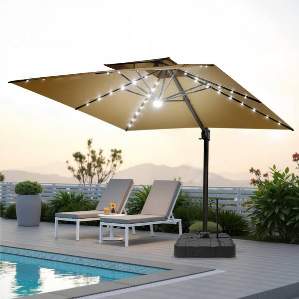 double canopy patio umbrella Grand 10x10 FT Large Patio with Base, Double-Sided Outdoor Cantilever Aluminum Umbrella, Offset Umbrella with Cover for Commercial Use, Poolside, Deck, Backyard, Gray : Patio, Lawn & Garden it can be used as an outdoor rectangular table ABCCANOPY Cantilever Patio Umbrella Double