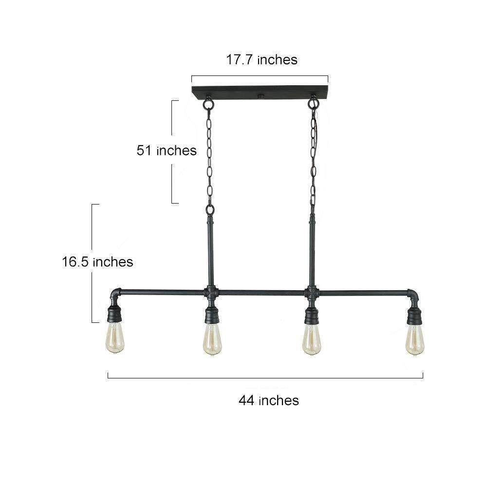 Matte Black Industrial 4-Light Pipe Island Pendant