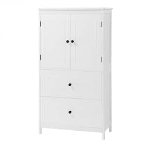 23.6 in W x 11.8 in. D x 43.3 in H White MDF Freestanding Linen Cabinet in White Finish 2-Door Bathroom Storage Cabinet