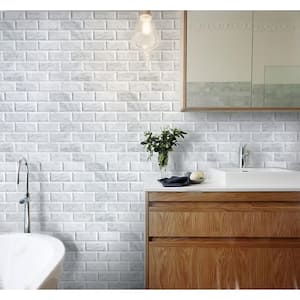 White and Gray 3 in. x 6 in. Beveled Polished Marble Subway Wall and Floor Tile (5 sq. ft./Case)