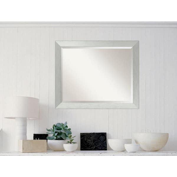 Amanti Art Medium Rectangle Brushed Silver Contemporary Mirror (26 in. H x 32 in. W)