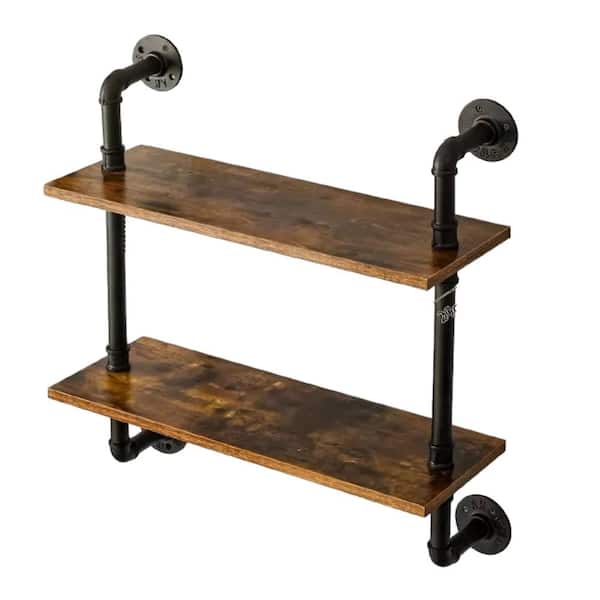 Afoxsos 23.62 in. W x 7.87 in. D Brown  Decorative Wall Shelves with Industrial Pipe Shelf Bracket, 2-Tiers