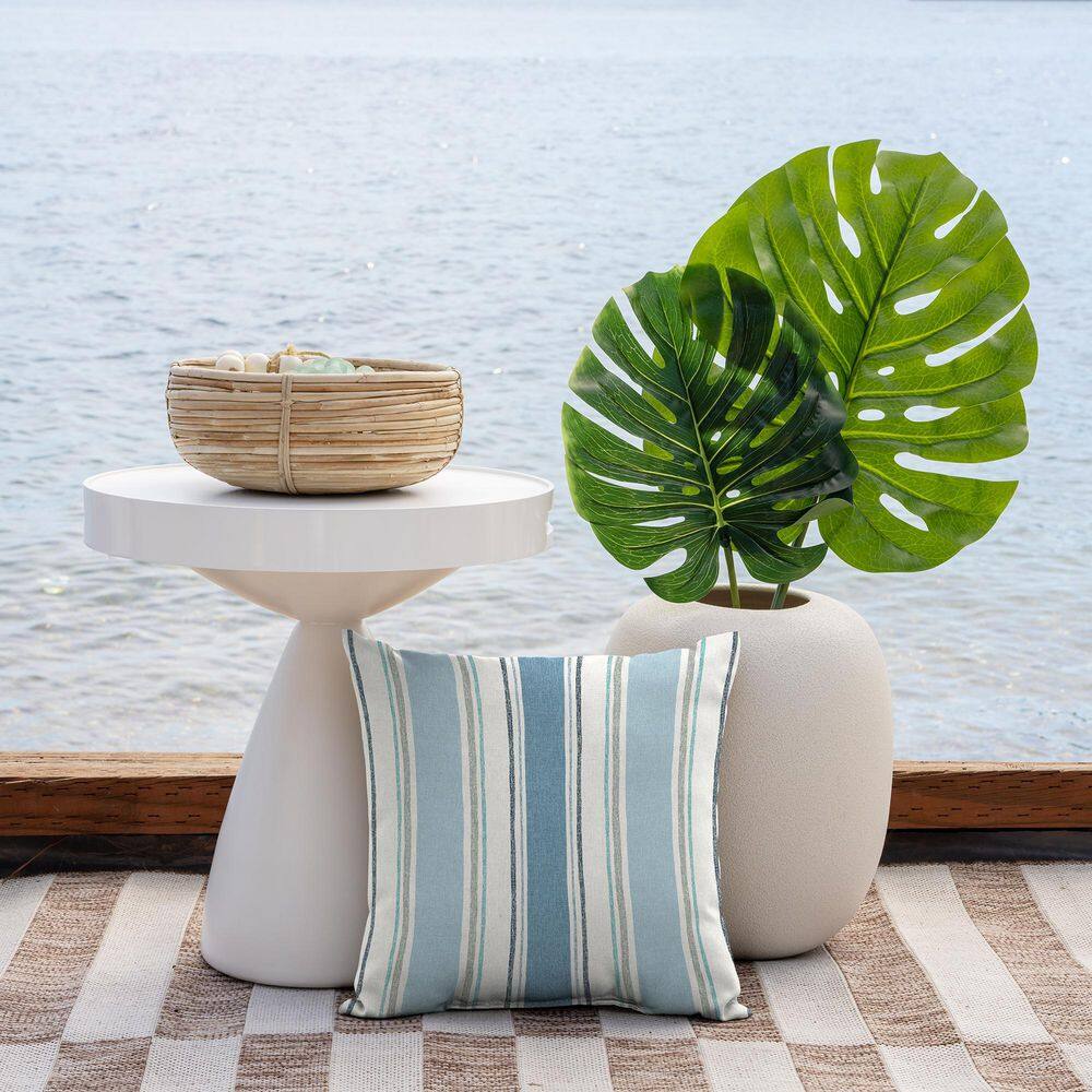 French Blue Striped Outdoor Square Throw Pillow Set