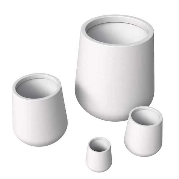 Leisuremod Orchid Modern 4-Piece Fiberstone and Clay Decorative Round Plant Pots with Drainage Holes, White