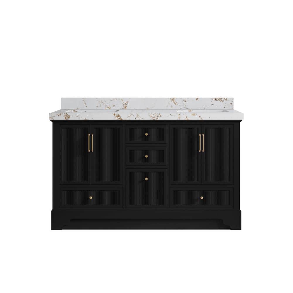 Alys 60 in. W x 22 in. D x 36 in. H Double Sink Bath Vanity in Black with 2 in. Viola Gold Top price history on PriceWatchPro