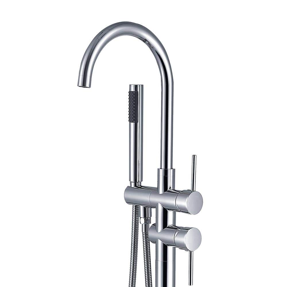 Chrome Freestanding High-Arc Tub Faucet with Hand Shower