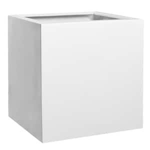 Block Large 20 in. Tall Glossy White Fiberstone Indoor Outdoor Modern Square Planter