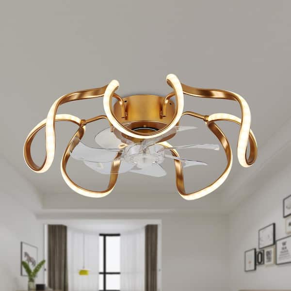 Bella Depot 20 in. LED Indoor Gold Reversible Ceiling Fan with Dimmable Light and Remote Flower Design