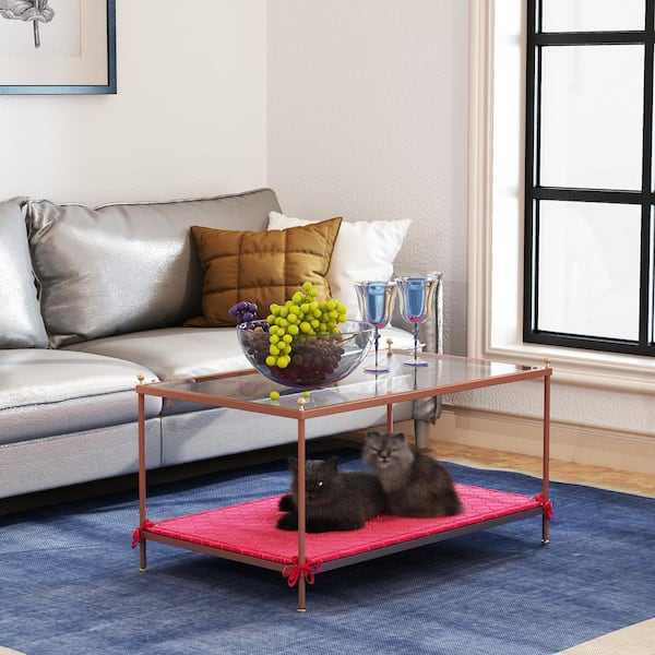 rose gold and glass coffee table