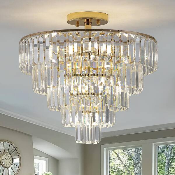 Jushua 10-light Round Semi Flush Mount Chandelier Light Fixture