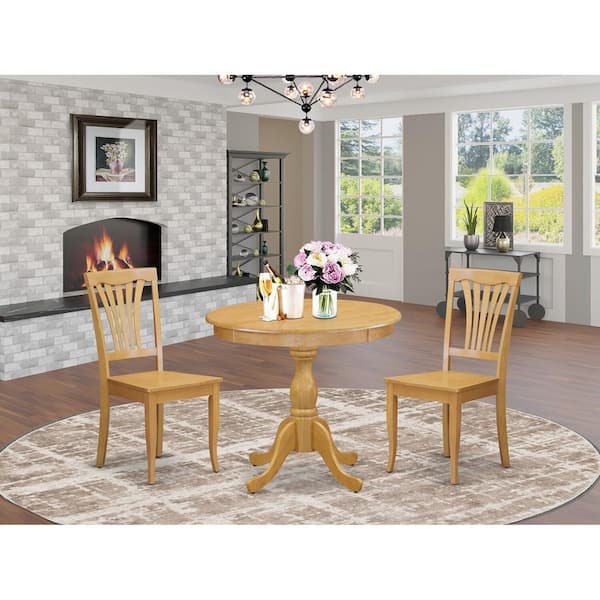 East West Furniture 3-Piece Natural Oak Finish Solid Wood Top - Dining Room Set - Seats 4