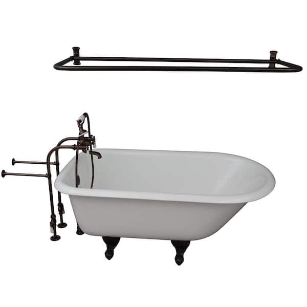 Barclay Products 4.5 ft. Cast Iron Ball and Claw Feet Roll Top Tub in White with Oil Rubbed Bronze Accessories