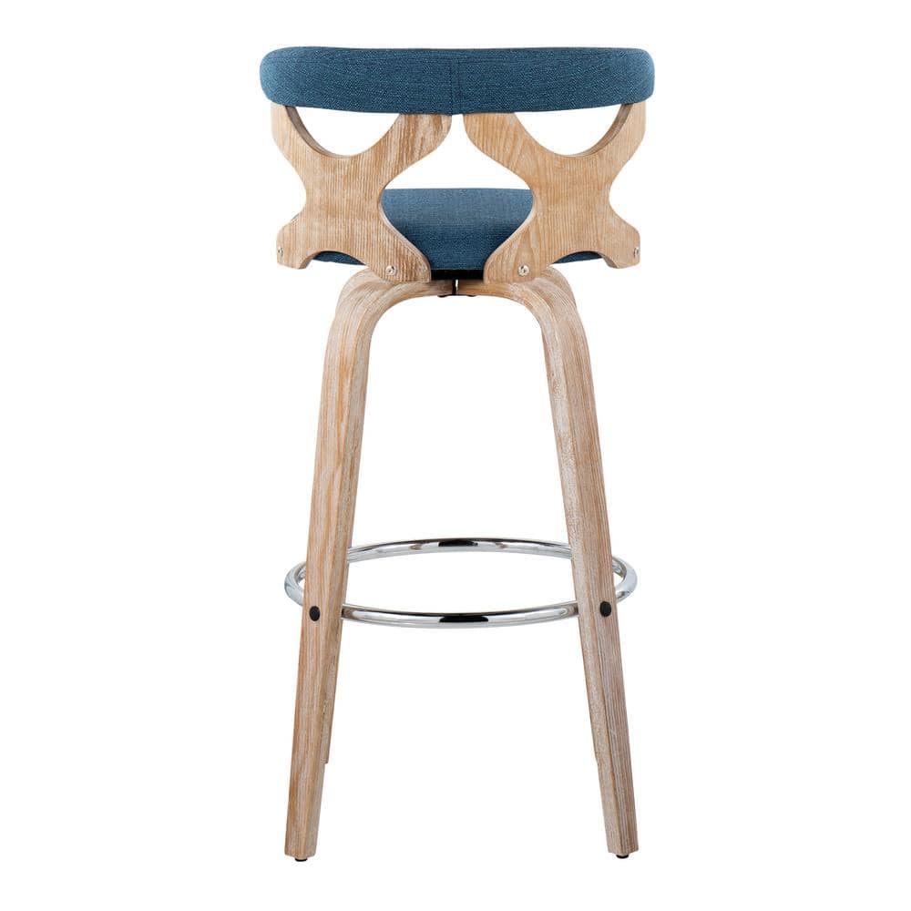 Gardenia Blue Swivel Barstools with Wood and Metal Frame, Set of 2