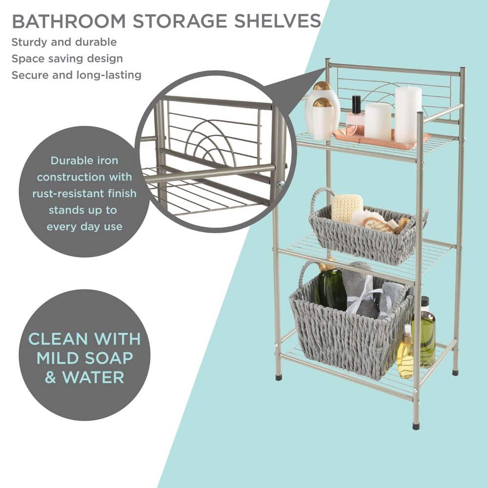 Satin Nickel 3-Tier Free Standing Bathroom Storage Rack
