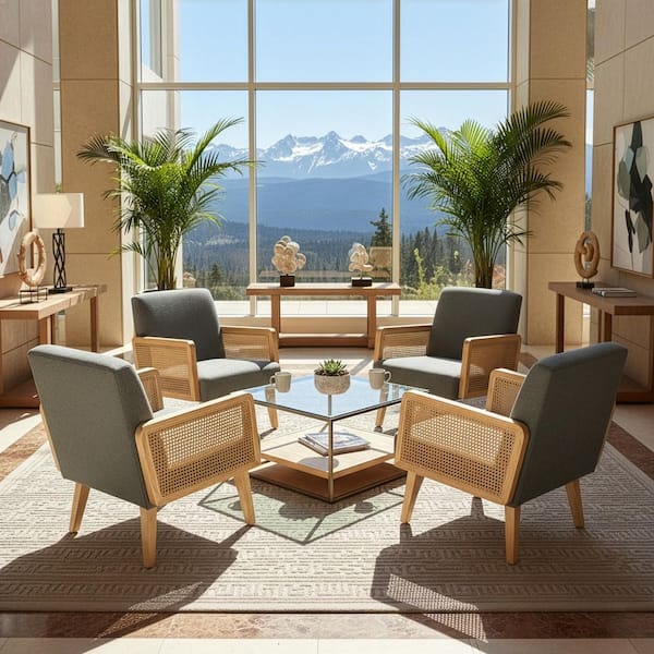 Glamour Home Ayaki Gray Woven Accent Chair with Rattan Arms