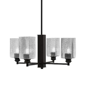 Albany 20.25 in. 4 Light Espresso Chandelier with Square Smoke Bubble Glass Shades