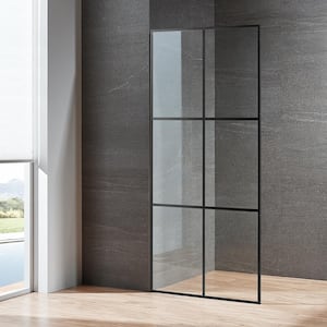 Libra 34 in. W x 74 in. H Frame Large-Grid Shower Door in Matte Black Stainless Steel with Easy Cleaning Glass