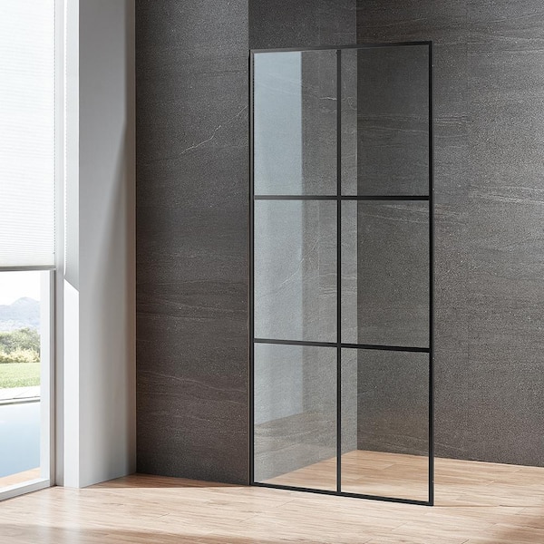 SERENE VALLEY Libra 34 in. W x 74 in. H Frame Large-Grid Shower Door in Matte Black Stainless Steel with Easy Cleaning Glass