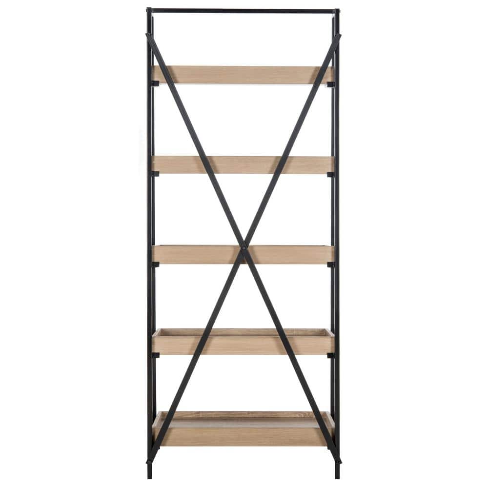 Joel 63'' Black Iron and Oak Finish 5-Tier Etagere