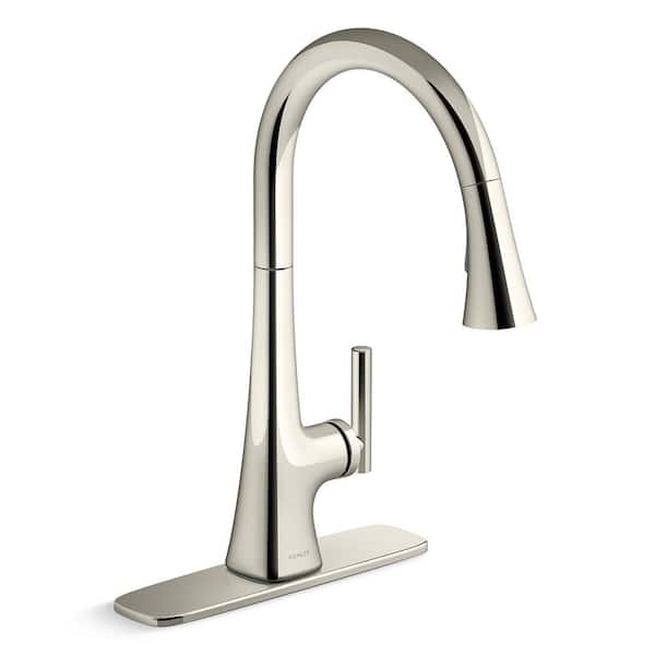 KOHLER Conti Single Handle Pull Down Sprayer Kitchen Faucet in Vibrant Polished Nickel